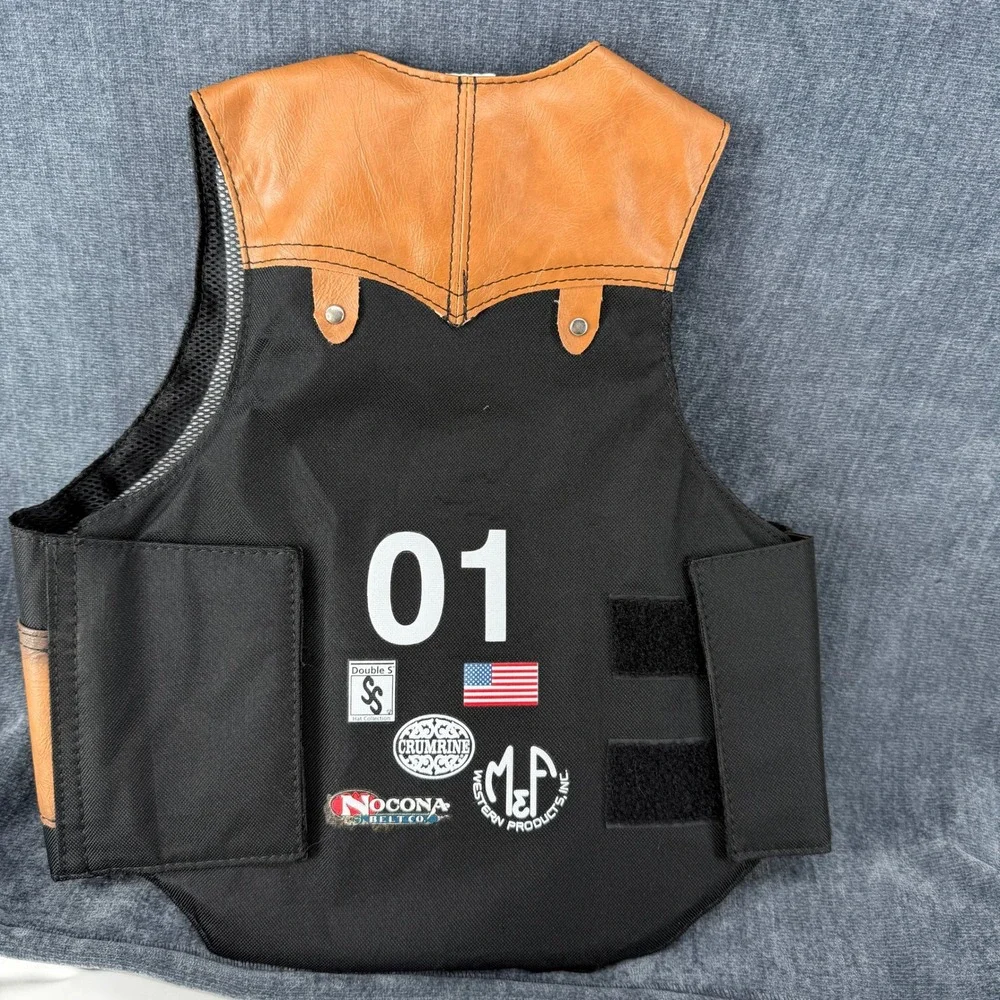 M&F Western Kids Rodeo Bull Rider Vest Large Black Nocona Cowboy Costume Adj